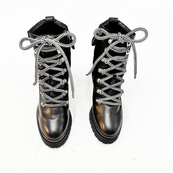 Rebecca Minkoff Lace Up Black Motorcycle Biker Boot Size 6 NWOB - Picture 1 of 8